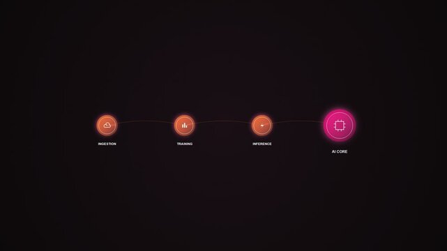 Data processing flow chart showing network connectivity and digital connection nodes in motion