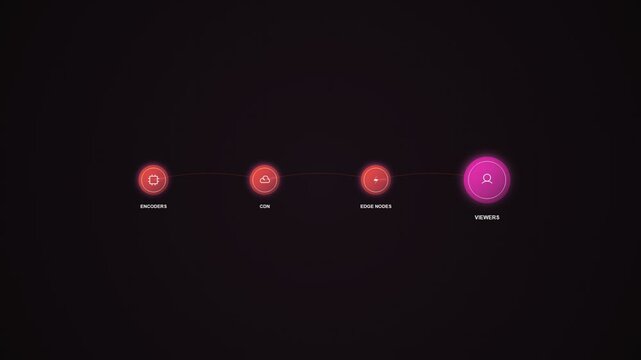 Digital interface menu with glowing neon circular icons and text labels on dark background
