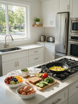 Healthy Kitchen Ingredient Egg Fruit Vegetable Stove