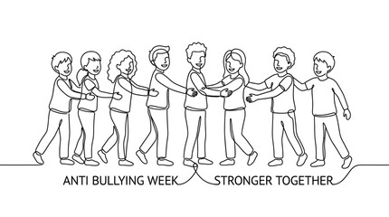 Continuous Line Drawing of Happy Diverse Kids for Anti Bullying Campaign Stronger Together