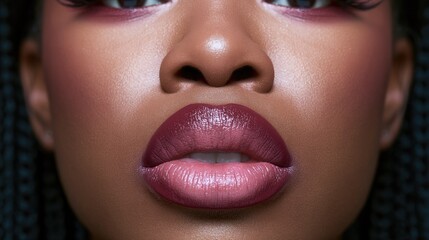 Fototapeta premium Close-Up of Glossy Lips with Bold Makeup and Braids Highlighting Elegance and Beauty