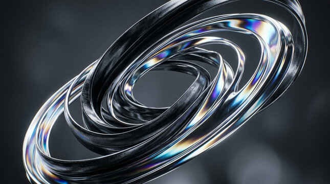Abstract metallic torus with iridescent reflections, futuristic geometric sculpture
