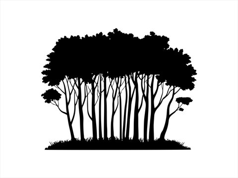 Black tree forest silhouette vector flat isolated illustration