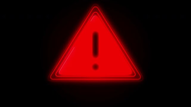 Animated flashing red triangle warning sign alert icon danger symbol caution, loop