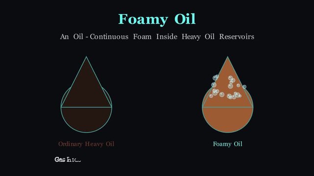 2D engineering simulation displaying foamy oil behavior inside a porous reservoir, depicting solution gas drive and oil-continuous foam bubble evolution