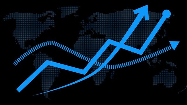 Red upward trends over world map