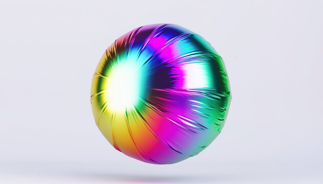 Iridescent metallic sphere with rainbow colors.