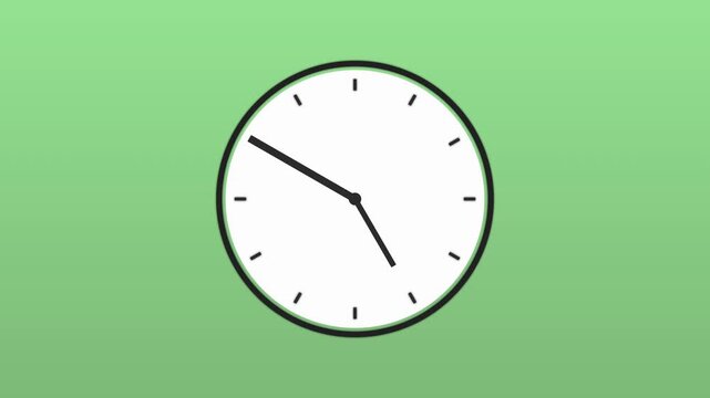 simple clock face animation showing passing time on green background, motion graphic