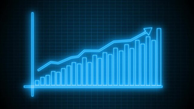 Neon Glowing Business Growth Graph Bar Animation with Rising Financial Performance Data
