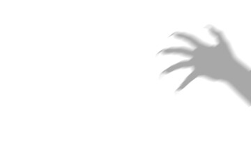 A dark scary shadow of a clawed monster hand reaching out from the side of the frame presented as an isolated on transparent background © AHAMMED
