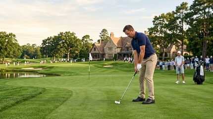 Obraz premium senior man playing golf in the garden