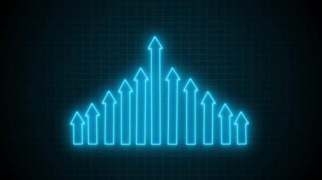 Neon Positive Financial Trend Animation with Growing Business Chart Elements