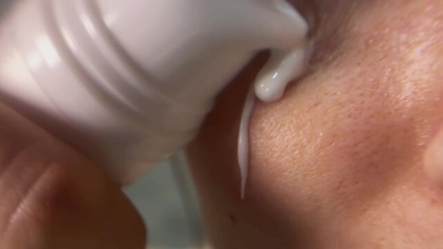 Close up of a woman applying hydrating facial serum, a skincare treatment for moisturizing and nourishing mature skin, promoting anti aging and rejuvenation through a beauty routine