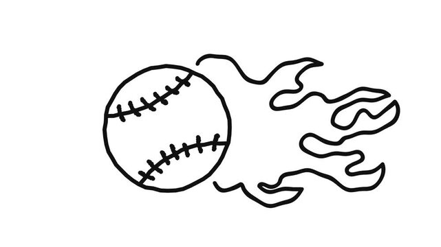 Fire baseball ball looping animation on white background