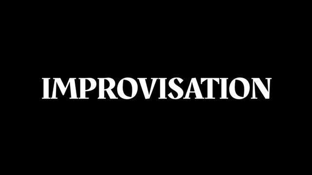 White IMPROVISATION lettering appears in a refined text animation on black, suitable for theater, spontaneous performance, acting, and creative expression.