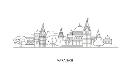 Naklejka premium Varanasi Cityline - India's Spiritual Capital Skyline Outline