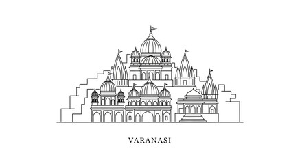 Obraz premium Varanasi skyline, Kashi Vishwanath Temple illustration, Indian architecture line art