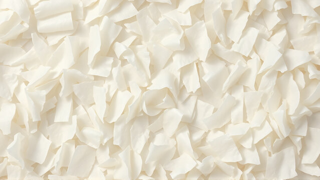 Recycled polypropylene flakes texture with flat lay and pastel