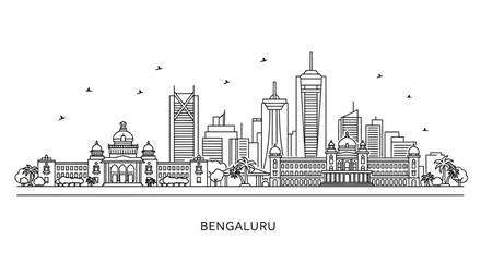 Naklejka premium Bengaluru Cityscape Outline - Modern and Traditional Architecture Skyline