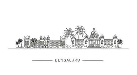 Naklejka premium Bengaluru Skyline Line Art - Indian City Architecture - Minimalist Landmark