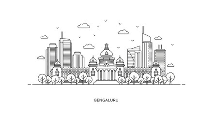 Naklejka premium Bengaluru Skyline Outline Art - Indian City Landmark Illustration