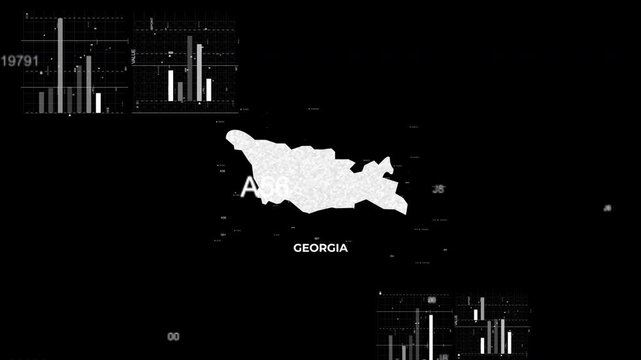 Georgia map animation showcasing economy, infrastructure, technology, population, energy, trade, and national development data for presentations, films, documentaries, and motion graphics.