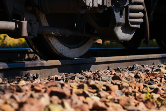 Detailed train undercarriage and wheels.