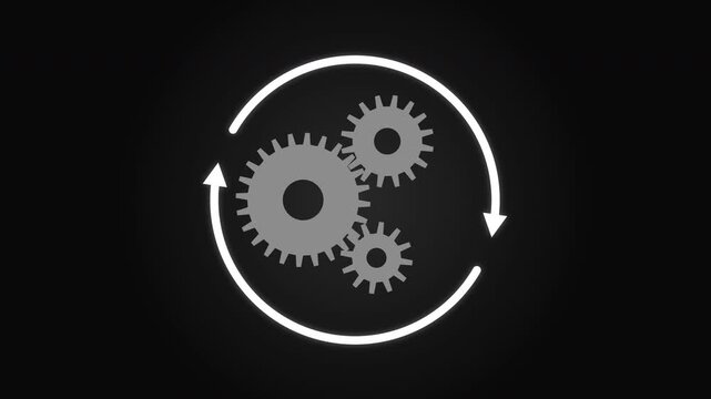 Gears and refresh icon animation with alpha matte, symbolizing process, system, and cycle