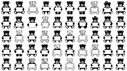 Obraz premium Monochrome Vector Pattern of Retro Teddy Bears and Animals with Blank Signs