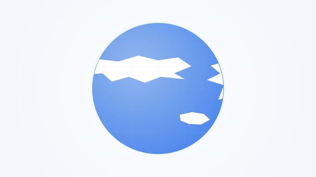 Blue and white looping globe showing a simplified world map animation with cloud elements, perfect for global concepts