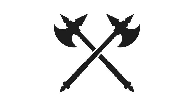 Two crossed battle axes presented as a black silhouette on white