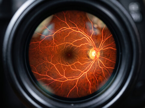 Retinal Scan Image Viewed Through Camera Lens Aperture