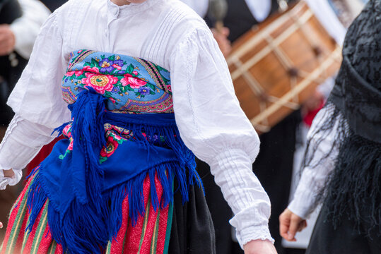 Colorful details of regional folklore clothing during a summer celebration The Concept of preserving history