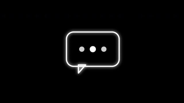 Animated chat icon with three dots animation, communication symbol, speech bubble outline on black background