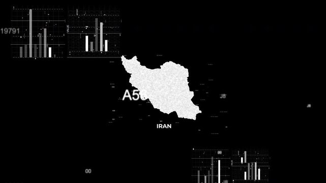Iran map animation showcasing economy, infrastructure, technology, population, energy, trade, and national development data for presentations, films, documentaries, and motion graphics.