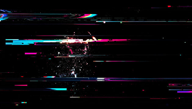 Abstract Glitch Art Background with Neon Digital Noise and Corrupted Data Streams in Dark Futuristic Aesthetic
