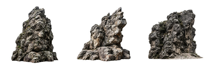 Fototapeta premium high resolution set of the a jagged, weathered rock formation isolated on withe background PNG photo stock''