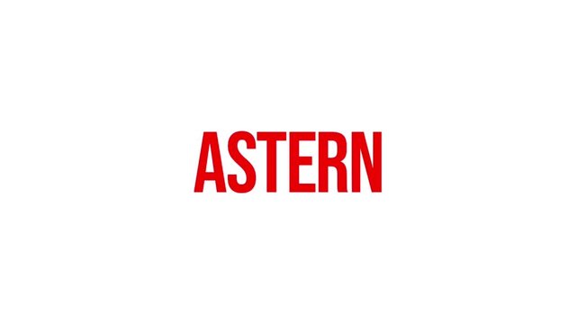 Bold red ASTERN lettering moves across a clean white background, creating a strong nautical visual for sailing, navigation, maritime direction, and vessel movement.