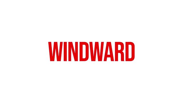 Bold red typography displays the word WINDWARD on a clean white background, ideal for nautical navigation, sailing direction, maritime travel, and ocean themes.