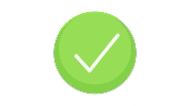 Animated green check mark icon, success confirmation, yes symbol, positive choice, approval element, round button, simple motion graphic, clean interface, digital notification, correct answer