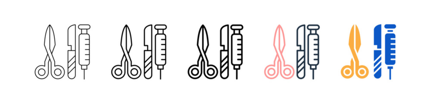 Surgical Instrument different style icons set vector illustration. 