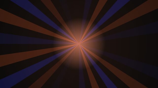 Abstract sunburst background with rotating orange and blue rays for motion graphic design