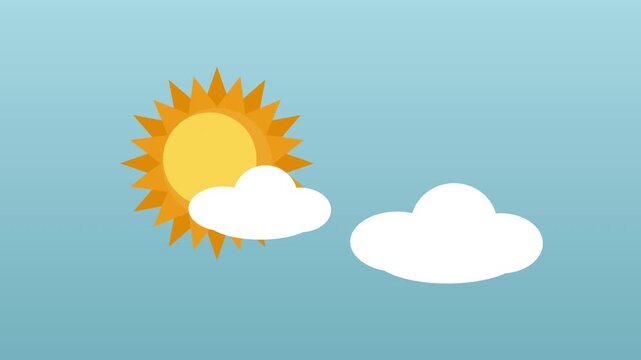 Origami sun and clouds animation, folded paper art, sunny weather, playful motion graphic