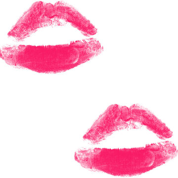 Bright Pink Lipstick Kiss Marks on White Background &mdash; Romantic Makeup Print

