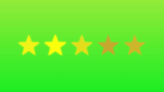 Animated rating stars icon, five yellow stars filling and changing, explainer video motion graphic