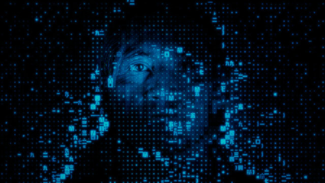 Man's Face made of Raw Data, representing Cyber Security Concept.