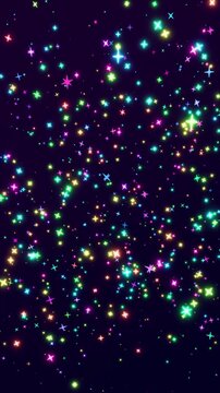 Abstract Background With Floating Multicolored Neon Glowing Particles Against Dark Space Backdrop