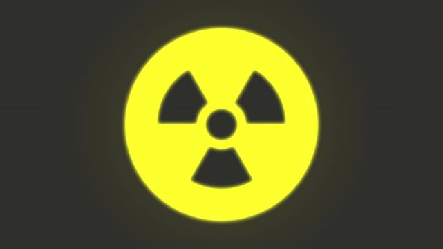 Radiation hazard warning sign animation yellow glow, nuclear danger alert, radioactive symbol transition, safety information