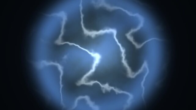 Electric blue plasma ball animation, glowing energy sphere with lightning bolts, futuristic power core loop for sci-fi motion graphics