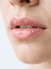 Obraz premium AI generated close up of a woman's lips wearing soft natural pink lip balm or gloss